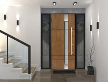 Load image into Gallery viewer, Front Exterior Prehung Steel Door | Left &amp; Right Black Glass | Deux 1713 | Natural Oak - Home Doors