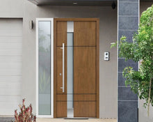 Load image into Gallery viewer, Front Exterior Prehung Steel Door | Left Side White Glass | Deux 1713 | Natural Oak - Home Doors