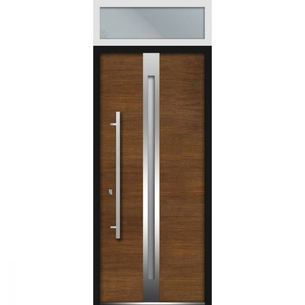 Front Exterior Prehung Steel Door | Top Side White Glass | Deux 1744 | Natural Oak - 36’’ x 80 + 16’’