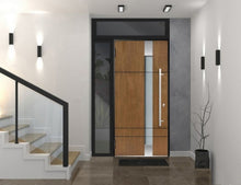 Load image into Gallery viewer, Front Exterior Prehung Steel Door | Top &amp; Right Side Black Glass | Deux 1713 | Natural Oak