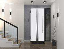 Load image into Gallery viewer, Front Exterior Prehung Steel Door | Left Side Black Glass | Deux 1744 | Natural Oak