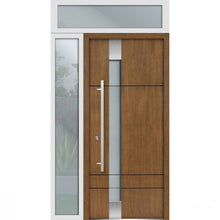 Load image into Gallery viewer, Front Exterior Prehung Steel Door | Top &amp; Left Side White Glass | Deux 1713 | Natural Oak - 36 + 12’’ x 80