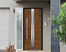 Load image into Gallery viewer, Front Exterior Prehung Steel Door | Left Side White Glass | Deux 1744 | Natural Oak - Home Doors