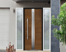 Load image into Gallery viewer, Front Exterior Prehung Steel Door | Left &amp; Right Side White Glass | Deux 1744 | Natural Oak - Home Doors