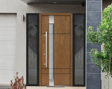 Load image into Gallery viewer, Front Exterior Prehung Steel Door | Left &amp; Right Black Glass | Deux 1713 | Natural Oak - Home Doors