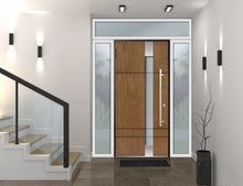 Load image into Gallery viewer, Front Exterior Prehung Steel Door | Top Left &amp; Right Side White Glass | Deux 1713 | Natural Oak - Home Doors