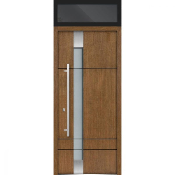 Front Exterior Prehung Steel Door | Top Side Black Glass | Deux 1713 | Natural Oak - 36’’ x 80 + 16’’