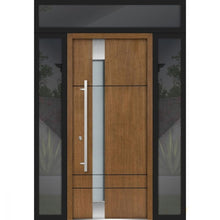 Load image into Gallery viewer, Front Exterior Prehung Steel Door | Top, Left &amp; Right Side Black Glass | Deux 1713 | Natural Oak