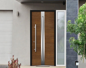 Front Exterior Prehung Steel Door | Right Side White Glass | Deux 1744 | Natural Oak - Home Doors