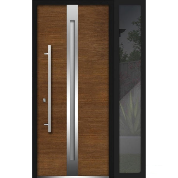 Front Exterior Prehung Steel Door | Right Side Black Glass | Deux 1744 | Natural Oak - Home Doors