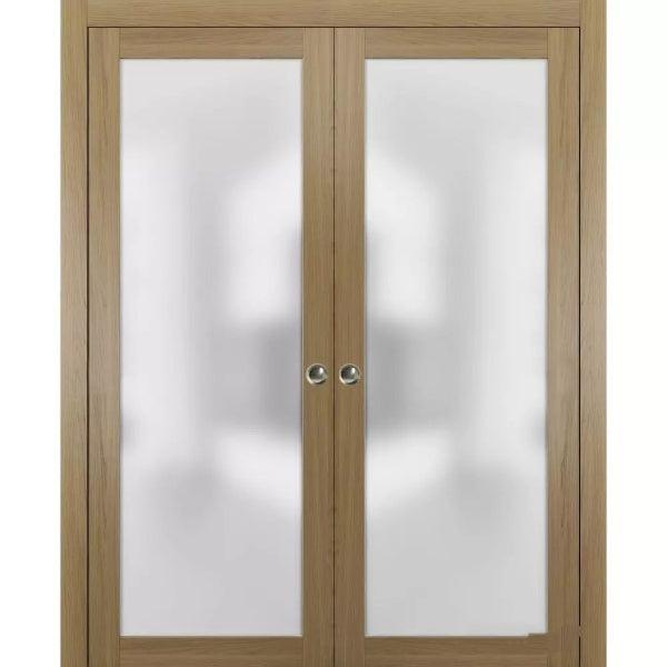 Interior Sliding Closet Double Pocket Doors | Planum 2102 | Honey Ash