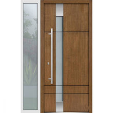 Load image into Gallery viewer, Front Exterior Prehung Steel Door | Left Side White Glass | Deux 1713 | Natural Oak - 36 + 12’’ x 80’’