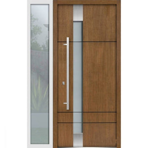 Front Exterior Prehung Steel Door | Left Side White Glass | Deux 1713 | Natural Oak - 36 + 12’’ x 80’’