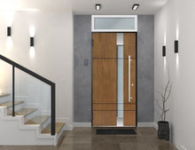 Load image into Gallery viewer, Front Exterior Prehung Steel Door | Top Side White Glass | Deux 1713 | Natural Oak - Home Doors