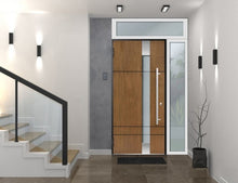 Load image into Gallery viewer, Front Exterior Prehung Steel Door | Top &amp; Left Side White Glass | Deux 1713 | Natural Oak - Home Doors