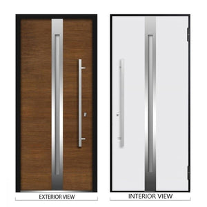 Front Exterior Prehung Steel Door | Left Side White Glass | Deux 1744 | Natural Oak - Home Doors