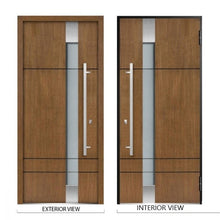 Load image into Gallery viewer, Front Exterior Prehung Steel Door | Left Side White Glass | Deux 1713 | Natural Oak - Home Doors