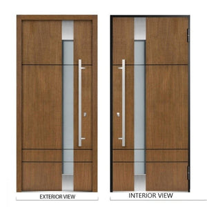 Front Exterior Prehung Steel Door | Left Side White Glass | Deux 1713 | Natural Oak - Home Doors