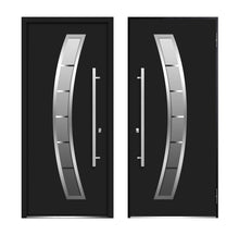 Load image into Gallery viewer, Front Exterior Prehung Steel Door | Top &amp; Right Side Black Glass | Deux 6500 | Black