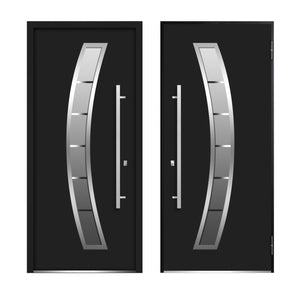 Front Exterior Prehung Steel Door | Top & Right Side Black Glass | Deux 6500 | Black