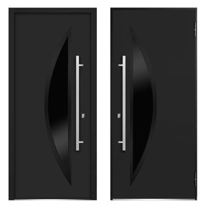 Front Exterior Prehung Steel Door | Right Side Black Glass | Deux 6501 | Black