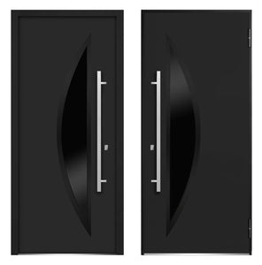 Front Exterior Prehung Steel Door | Right & Left Side Black Glass | Deux 6501 | Black