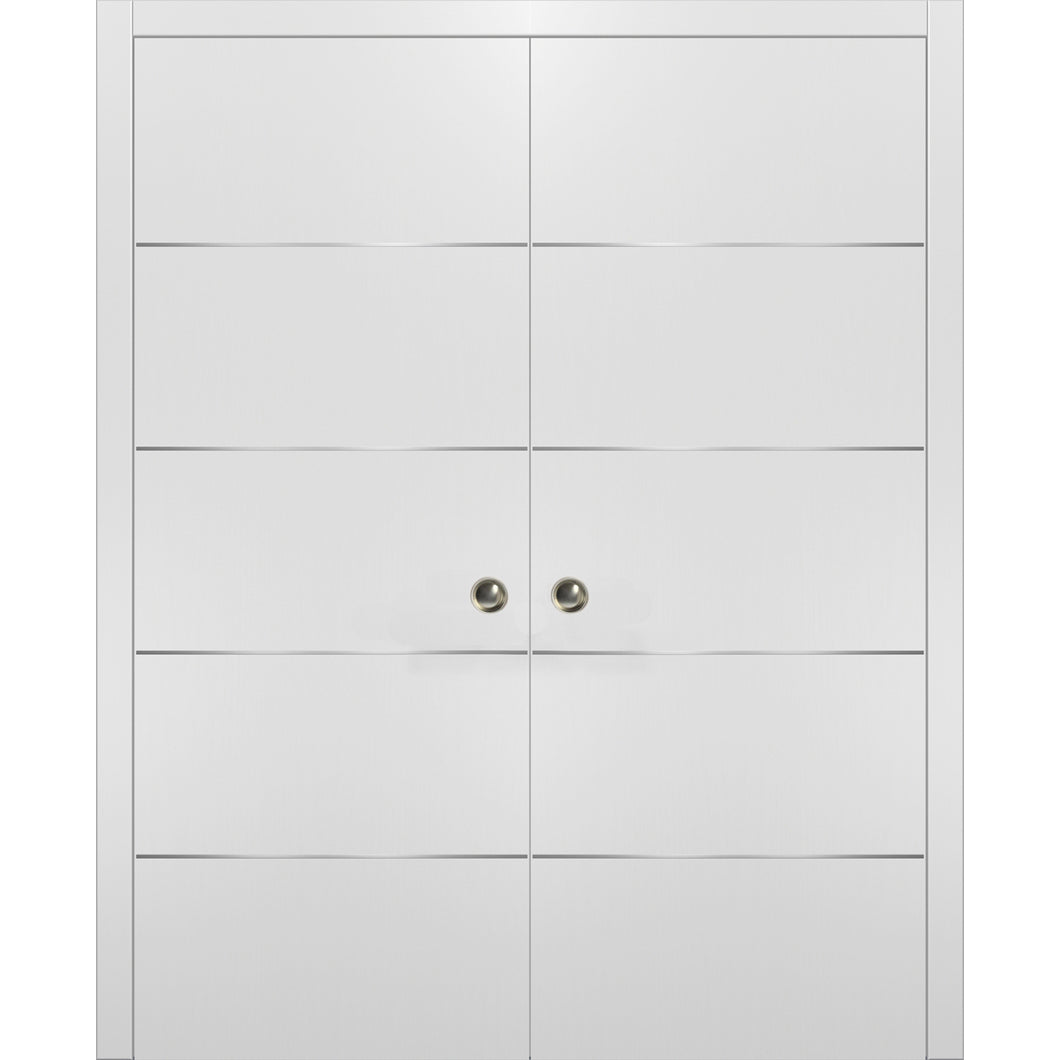 Modern Double Pocket Doors  | Planum 0020 | White Silk