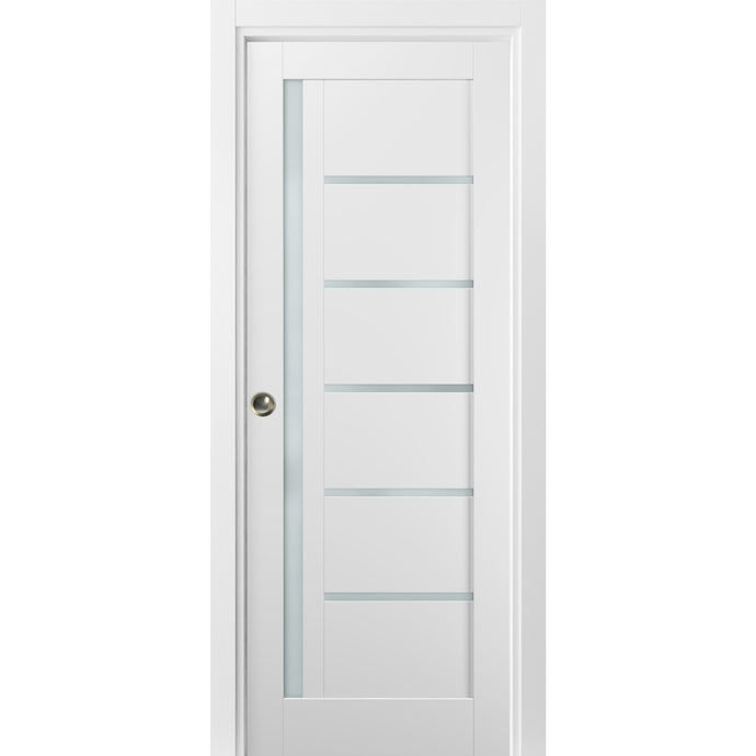 Panel Lite Pocket Door | Quadro 4088 | White Silk - Frosted Glass) 18’’ x 80’’ - Doors