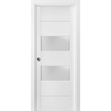 Load image into Gallery viewer, Sliding French Pocket Door Frosted Glass | Lucia 4010 | White Silk - 18’’ x 80’’ - Home Doors