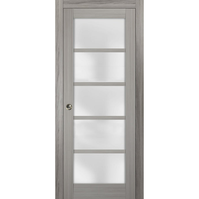 Sliding French Pocket Door Frosted Glass | Quadro 4002 | Grey Ash