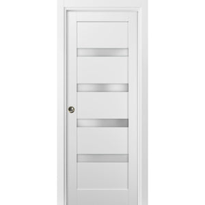 Panel Lite Pocket Door | Quadro 4113 | White Silk with Frosted Glass - Doors