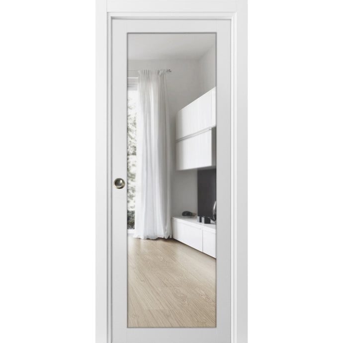 Sliding French Pocket Door Clear Glass | Lucia 2166 | White Silk - 18’’ x 80’’ - Home Doors