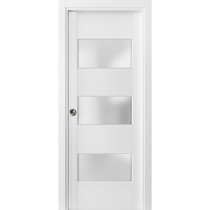 Sliding French Pocket Door Frosted Glass | Lucia 4070 | White Silk