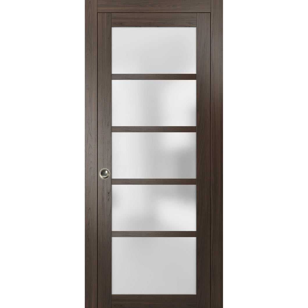 Sliding French Pocket Door Frosted Glass | Quadro 4002 | Chocolate Ash