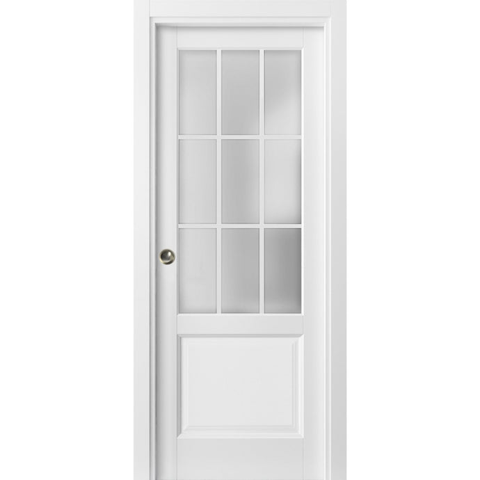 Sliding French Pocket Door Frosted Glass | Felicia 3309 | White Silk