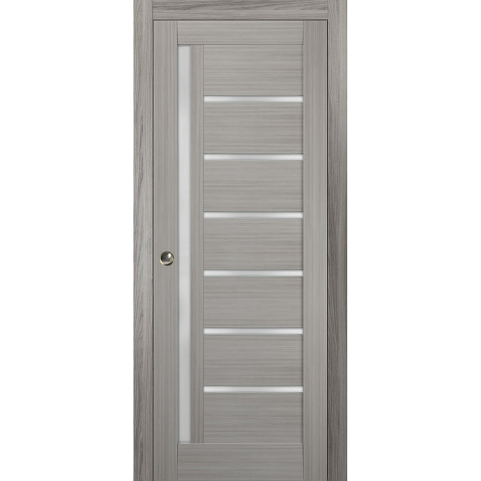 Sliding French Pocket Door Frosted Glass | Quadro 4088 | Grey Ash