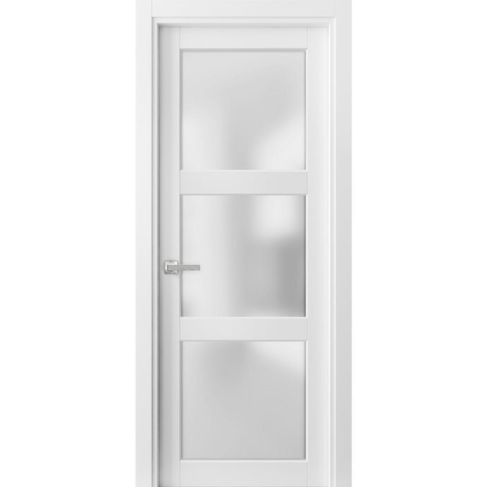 Pantry Kitchen Lite Door Frosted Glass | Lucia 2552 | White Silk - Butterfly Hinges) 18’’ x 80’’ - French Doors