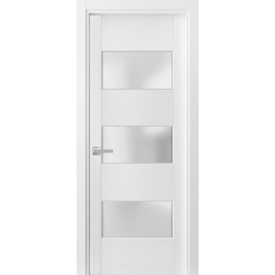 Solid French Door Frosted Glass 3 Lites | Lucia 4070 | White Silk - Butterfly Hinges) 18’’ x 80’’ - Home Doors