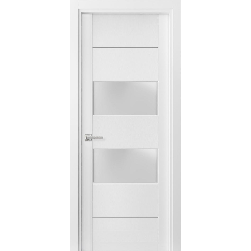 Solid French Door Frosted Glass 2 lites | Lucia 4010 | White Silk - Butterfly Hinges) 18’’ x 80’’ - Home Doors