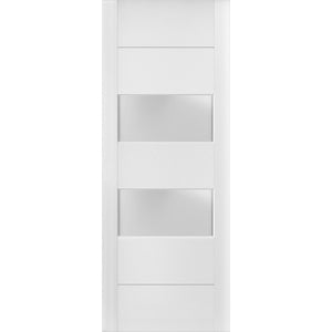 Solid French Door Frosted Glass 2 Lites | Lucia 4010 | White Silk - Barn Doors