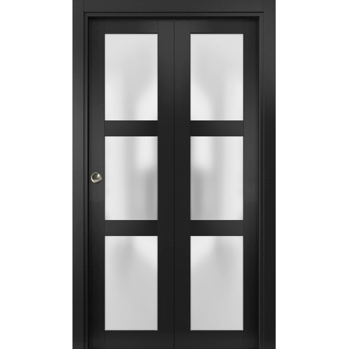 Sliding Closet Bi-fold Doors | Lucia 2552 | Matte Black - 36’’ x 80’’ (2* 18x80) - Home