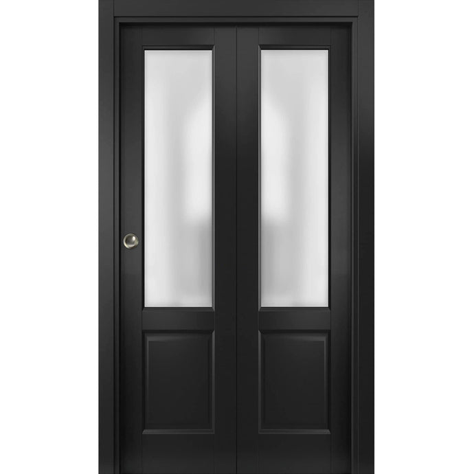 Sliding Closet Bi-fold Doors | Lucia 22 | Matte Black - 36’’ x 80’’ (2* 18x80) - Home