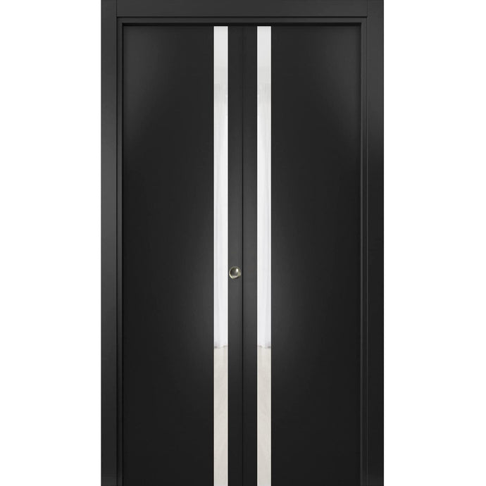 Sliding Closet Bi-fold Doors | Planum 0440 | Matte Black with White Glass - 36’’ x 80’’ (2* 18x80) - Home