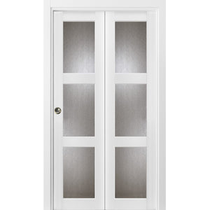 Sliding Closet Bi-fold Doors | Lucia 2588 | White Silk with Rain Glass