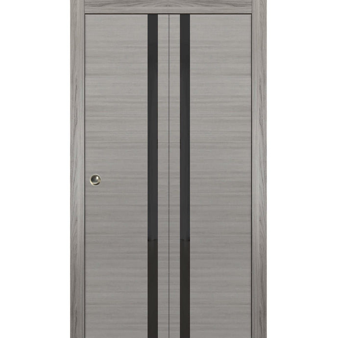 Sliding Closet Bi-fold Doors | Planum 0440 | Grey Ash with Black Glass