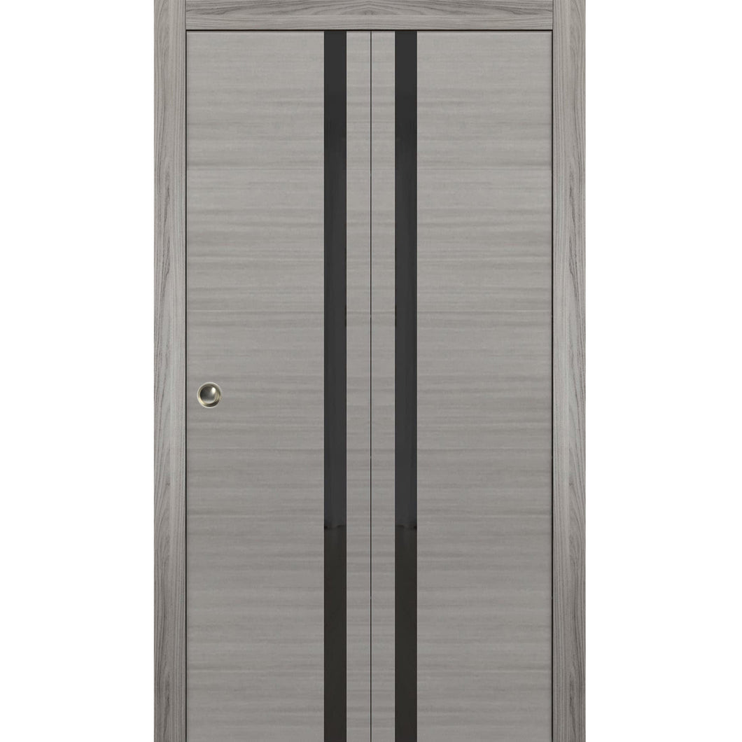 Sliding Closet Bi-fold Doors | Planum 0440 | Grey Ash with Black Glass