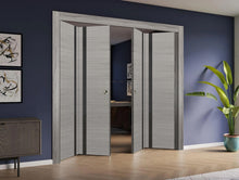 Load image into Gallery viewer, Sliding Closet Double Bi-fold Doors | Planum 0440 | Grey Ash with Black Glass