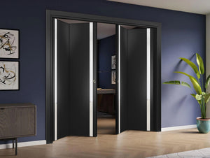 Sliding Closet Double Bi-fold Doors | Planum 0440 | Matte Black with White Glass